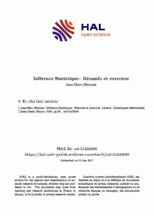 [PDF] Inférence Statistique: Résumés et exercices - HAL Paris 8