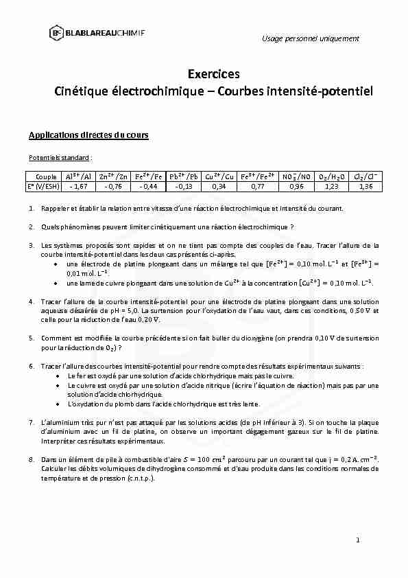 [PDF] Exercices Cinétique électrochimique – Courbes intensité-potentiel