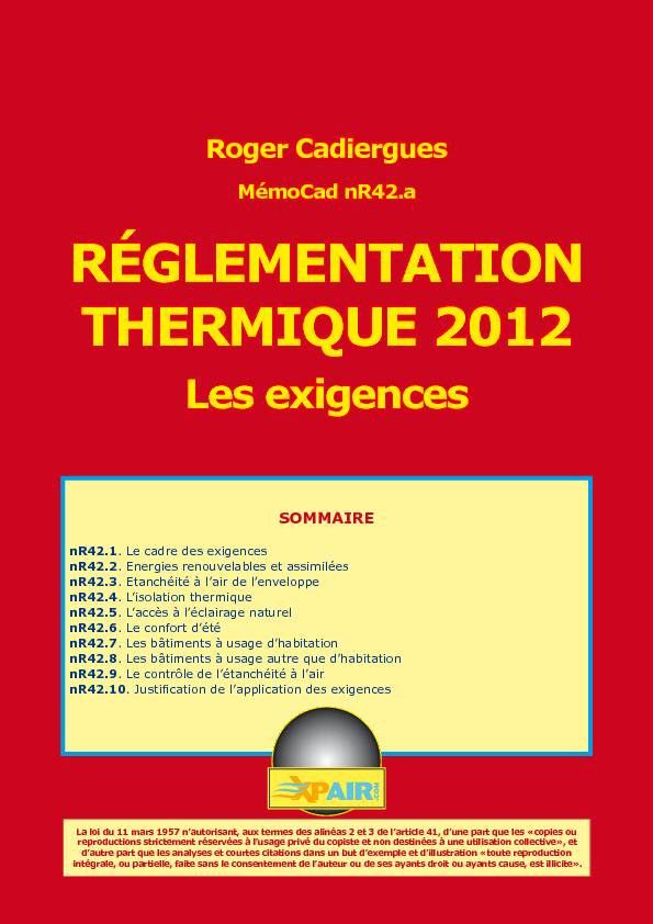 [PDF] RÉGLEMENTATION THERMIQUE 2012