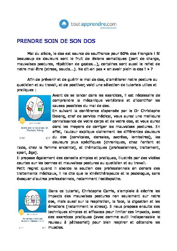 [PDF] PRENDRE SOIN DE SON DOS