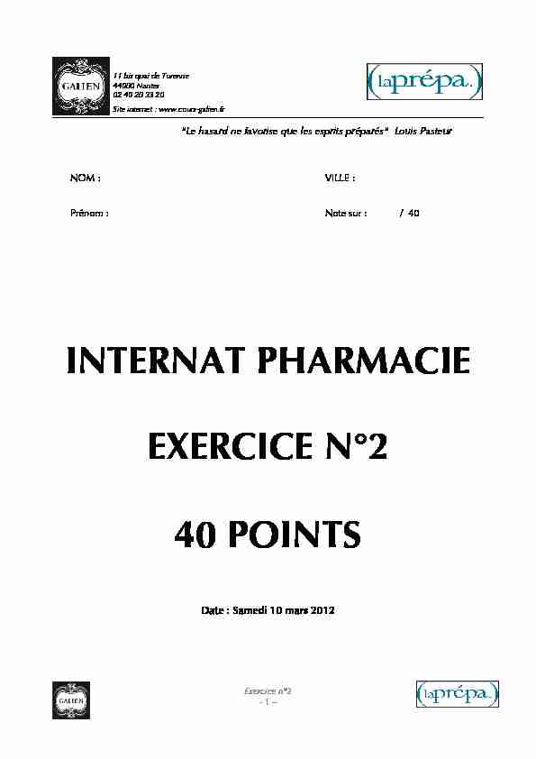 internat pharmacie exercice n°2 40 points