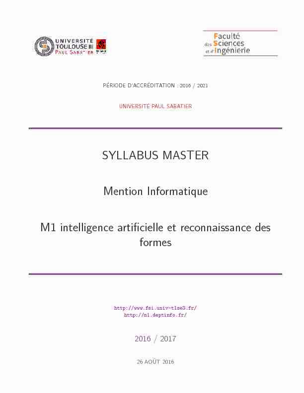 SYLLABUS MASTER Mention Informatique M1 intelligence