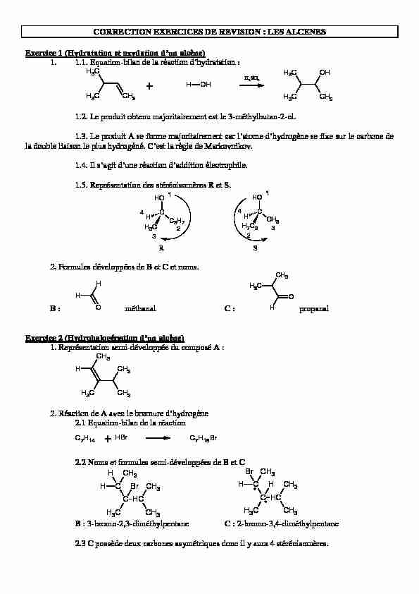 [PDF] correction exercices de revision : les alcenes - PC-STL