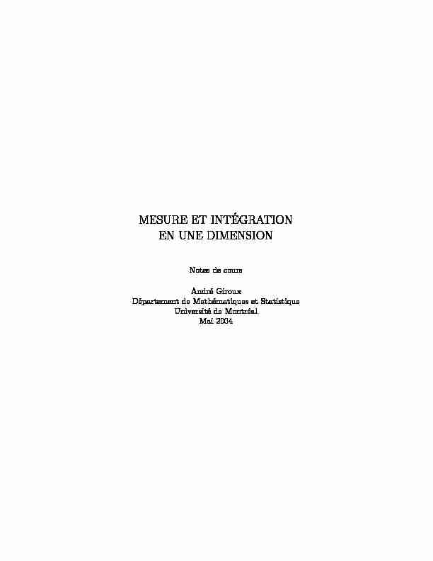[PDF] Mesure et Intégration - Département de mathématiques et statistique