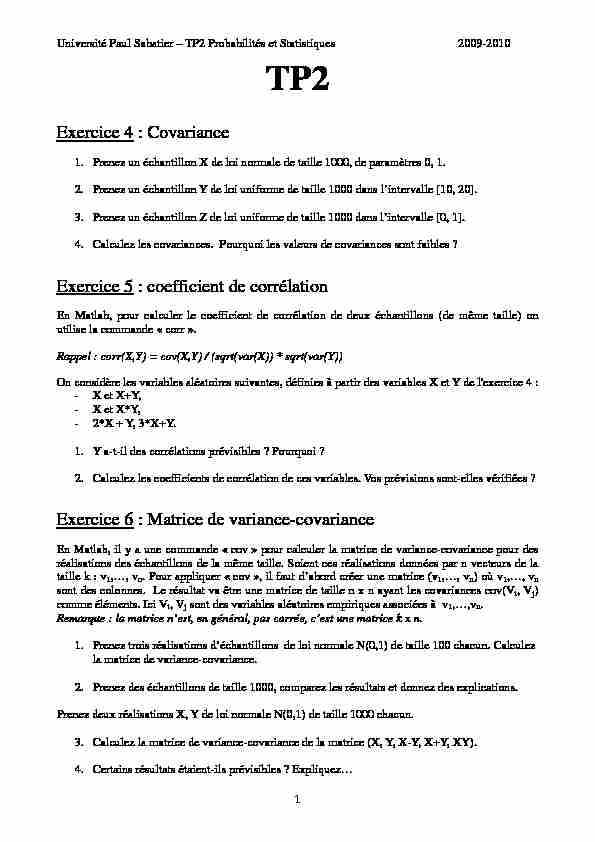 [PDF] coefficient de corrélation Exercice 6 : Matrice de variance-covariance