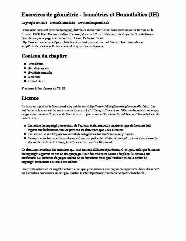 [PDF] Exercices de géométrie - Isométries et Homothéties (IH)