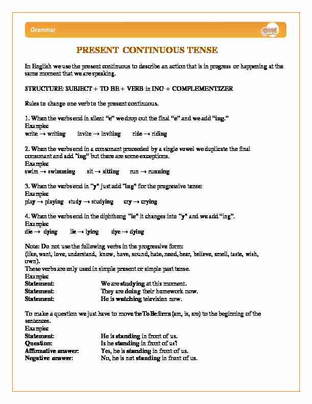 PRESENT CONTINUOUS TENSE - Easy World Of English