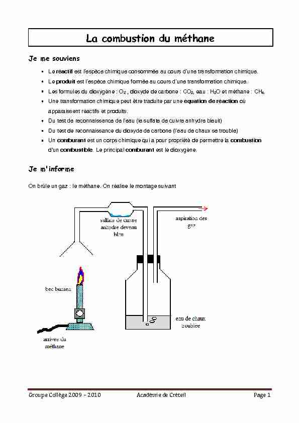 [PDF] la combustion du méthane - Académie de Créteil