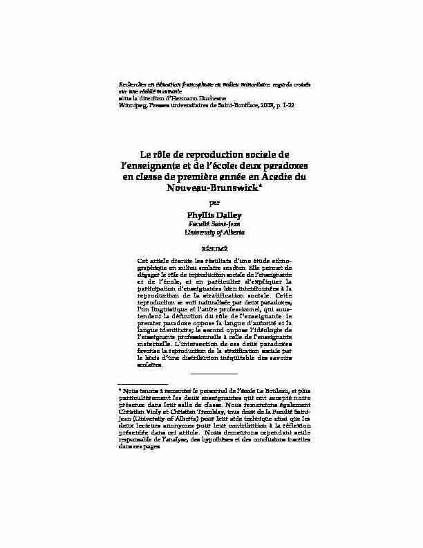 [PDF] Le rôle de reproduction sociale de lenseignante et de lécole: deux