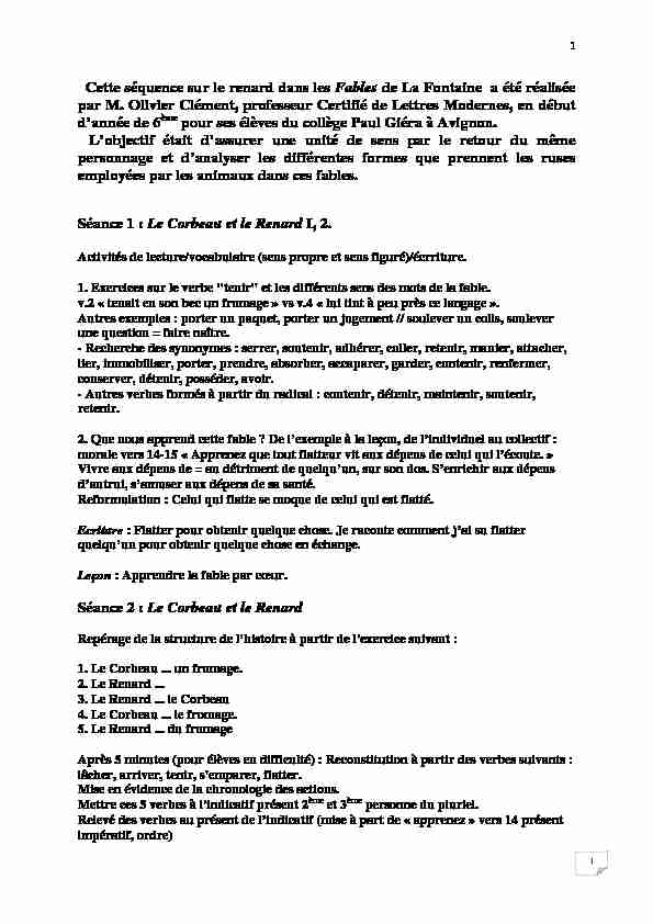 [PDF] clement6èmes Séquence Renard ds Fables de La Fontaine