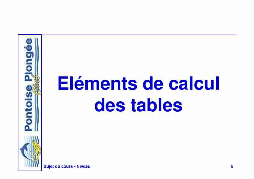 Eléments de calcul des tables - Pontoise Plongée