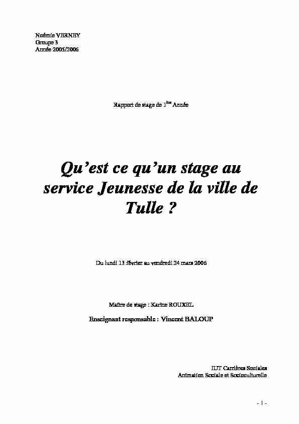 [PDF] Quest ce quun stage au service Jeunesse de la ville de Tulle - Accueil