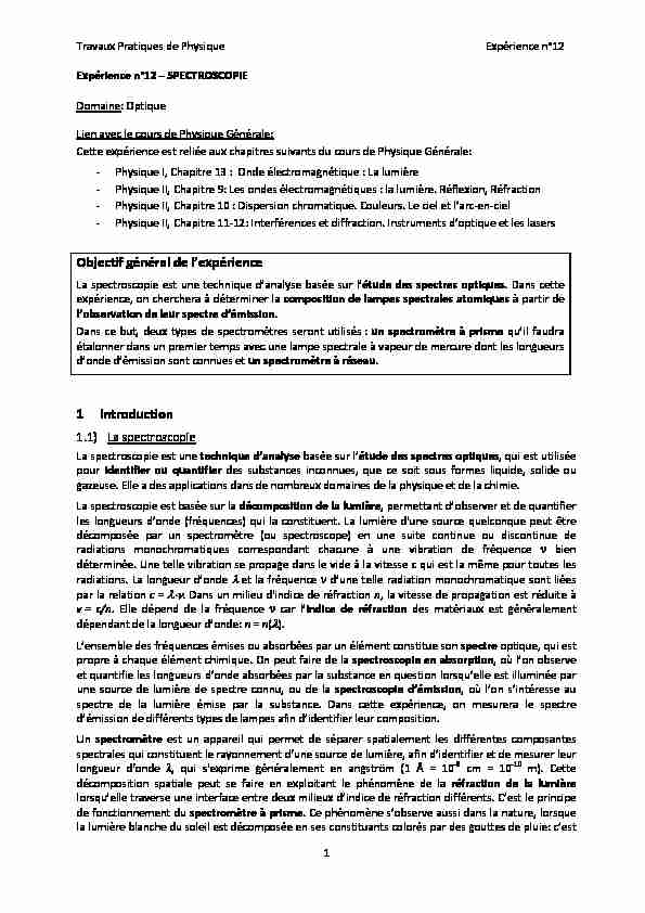 [PDF] Spectroscopie - Objectif général de lexpérience 1 Introduction