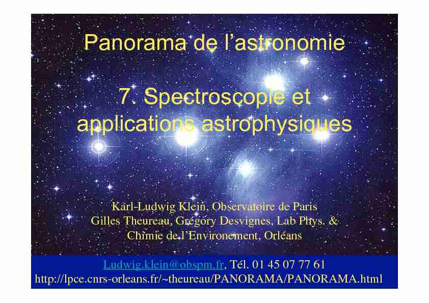 Panorama de lastronomie 7. Spectroscopie et applications