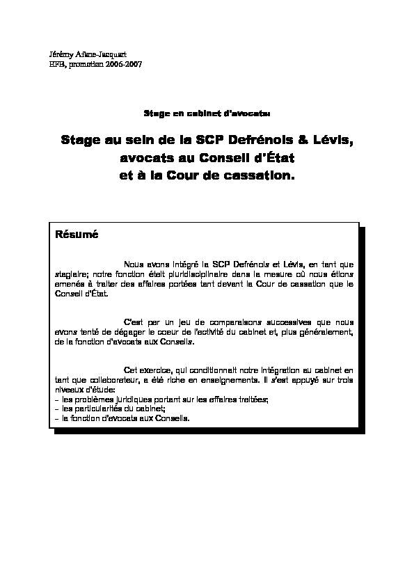 [PDF] Stage au sein de la SCP Defrénois & Lévis avocats au Conseil d