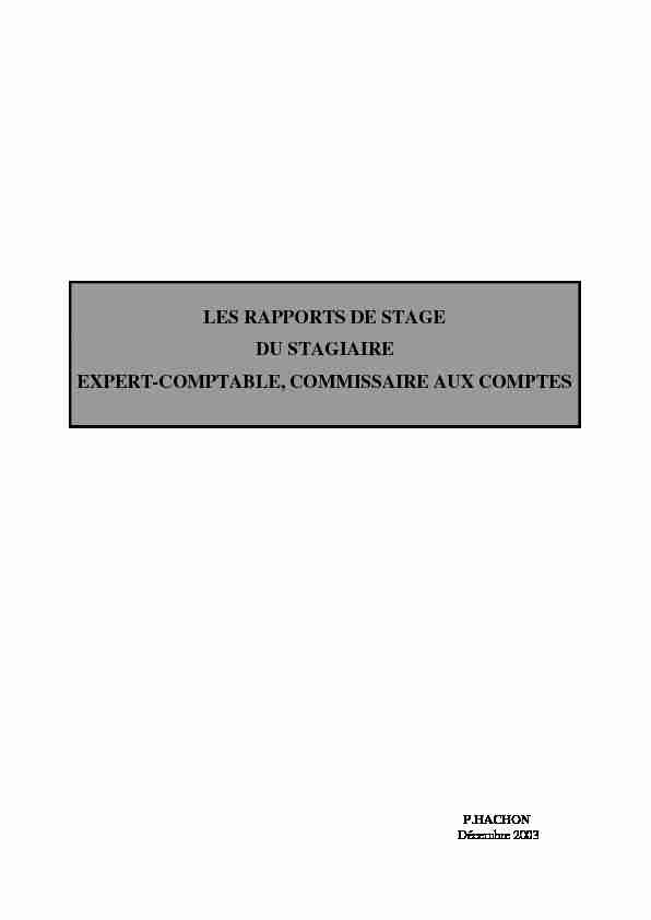 LES RAPPORTS DE STAGE DU STAGIAIRE EXPERT-COMPTABLE