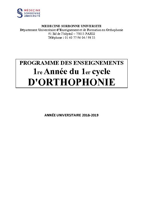 [PDF] Orthophonie 1ère Année-1 - médecine Sorbonne Université