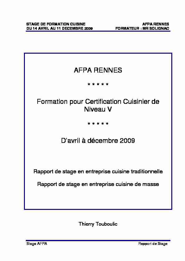 [PDF] Rapport de stage cuisine traditionnelle Septembre 2009