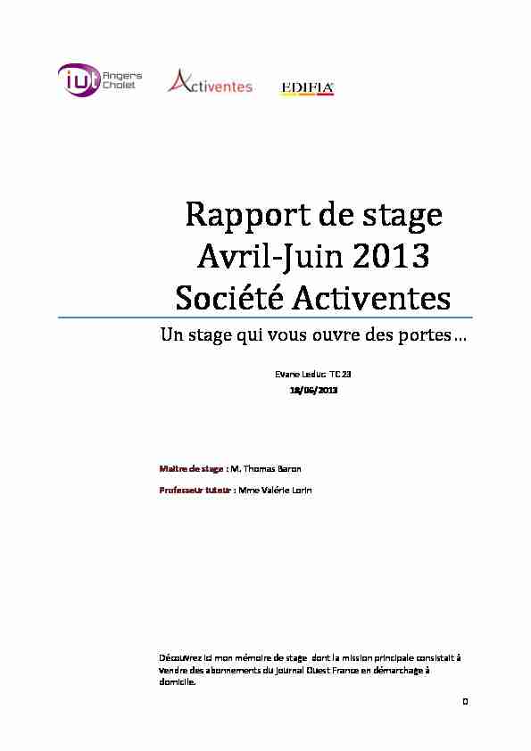 Rapport de stage Avril-Juin 2013 Société Activentes
