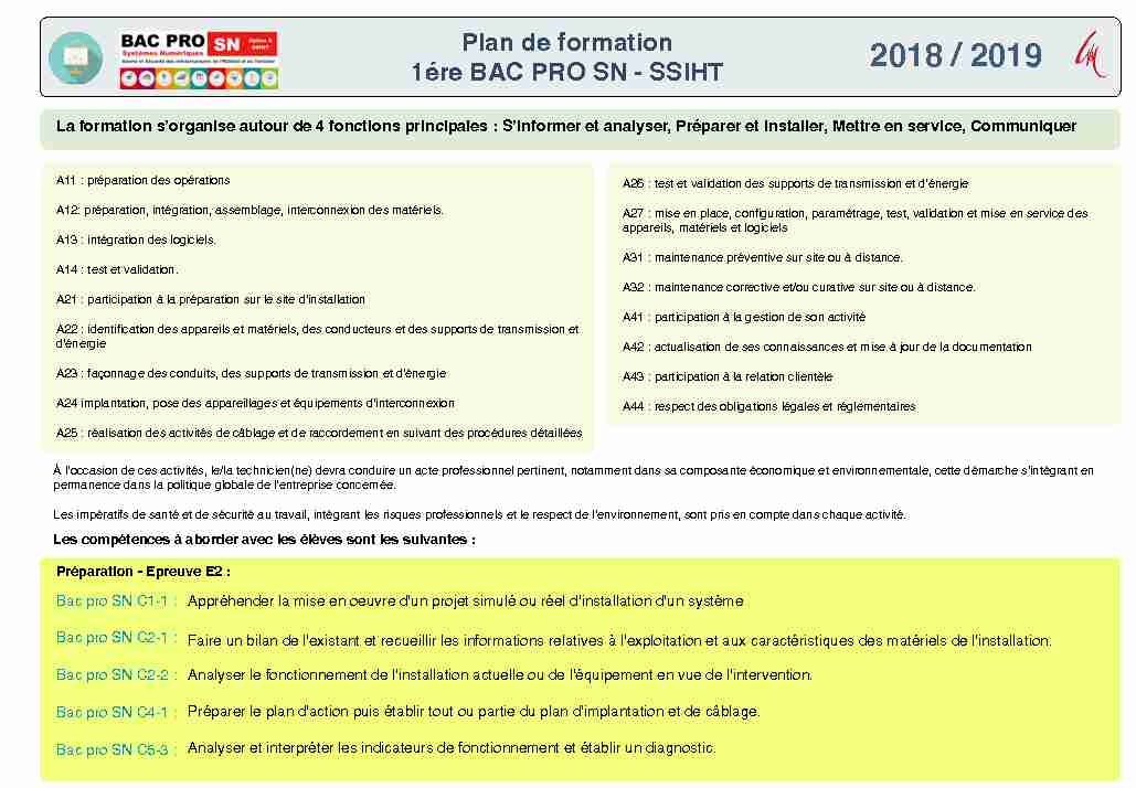 [PDF] Plan de formation 1ére BAC PRO SN - SSIHT - LYCÉE LOUISE