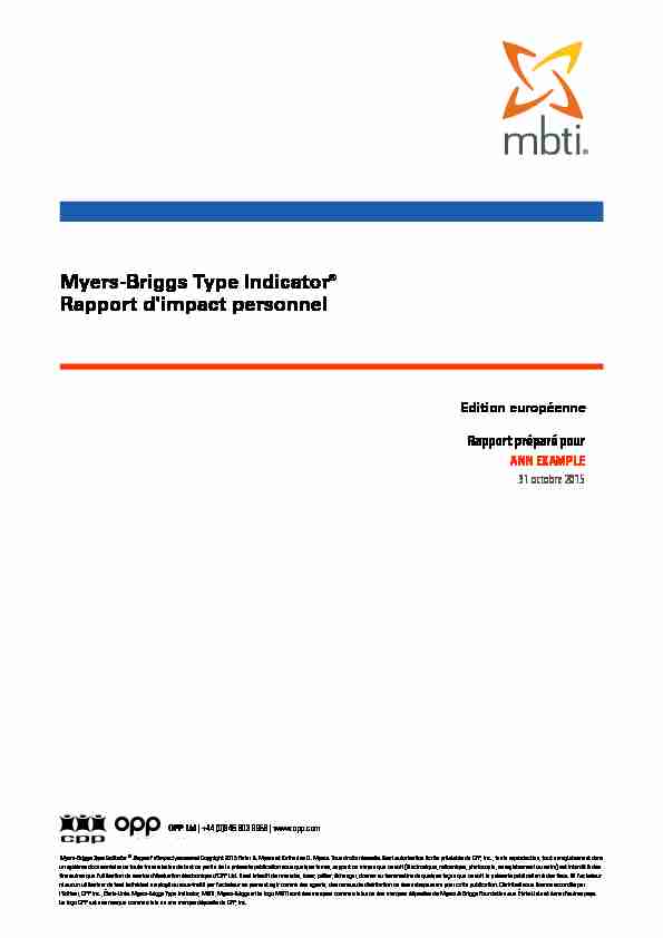 Myers-Briggs Type Indicator® Rapport dimpact personnel