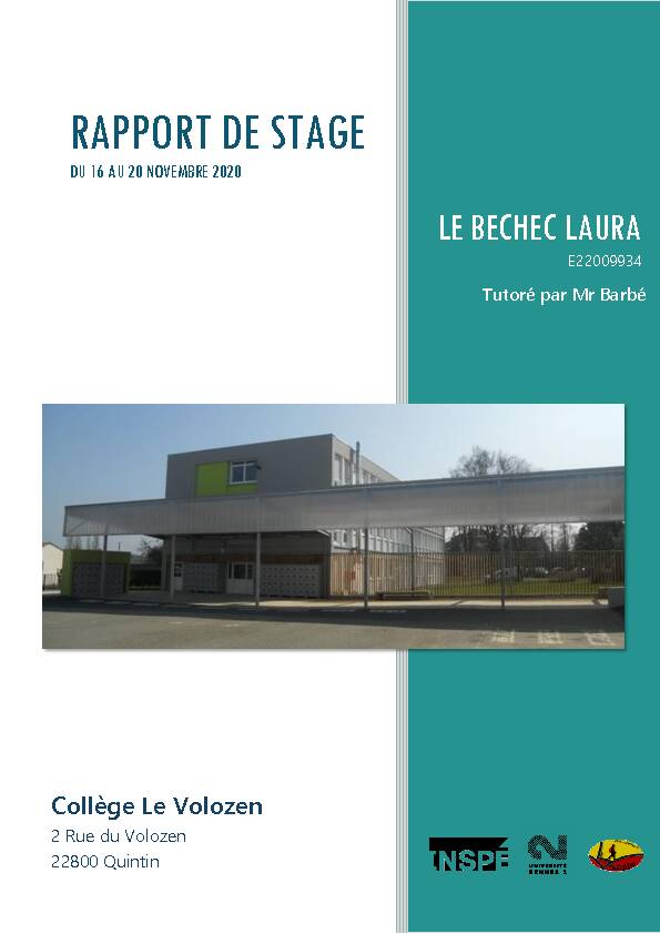 [PDF] RAPPORT DE STAGE - INSPE de Bretagne