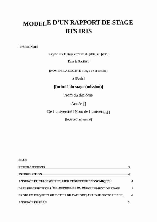 [PDF] MODELE DUN RAPPORT DE STAGE BTS IRIS - cloudfrontnet