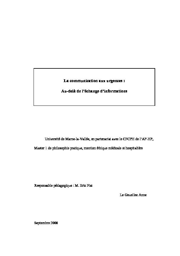 [PDF] La communication aux urgences : Au-delà de léchange dinformations