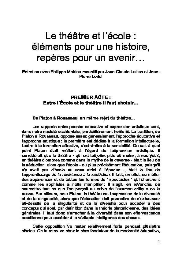 [PDF] Le théâtre et lécole : éléments pour une histoire  - Philippe Meirieu