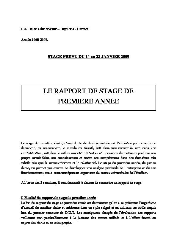 [PDF] LE RAPPORT DE STAGE DE PREMIERE ANNEE