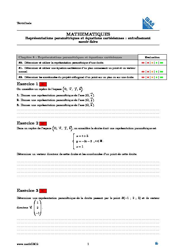 MATHEMATIQUES Représentations paramétriques et équations