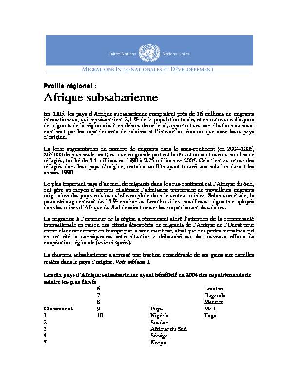 Afrique subsaharienne - United Nations