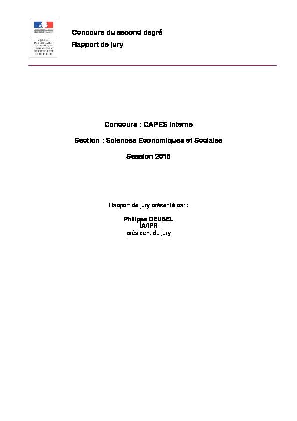 CAPES interne SES 2015 - Rapport de jury