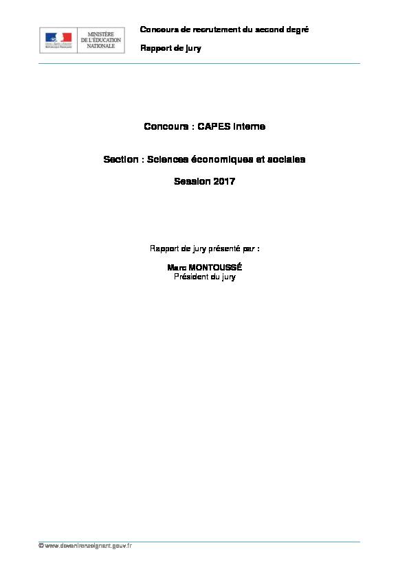 Concours : CAPES interne Section : Sciences économiques et