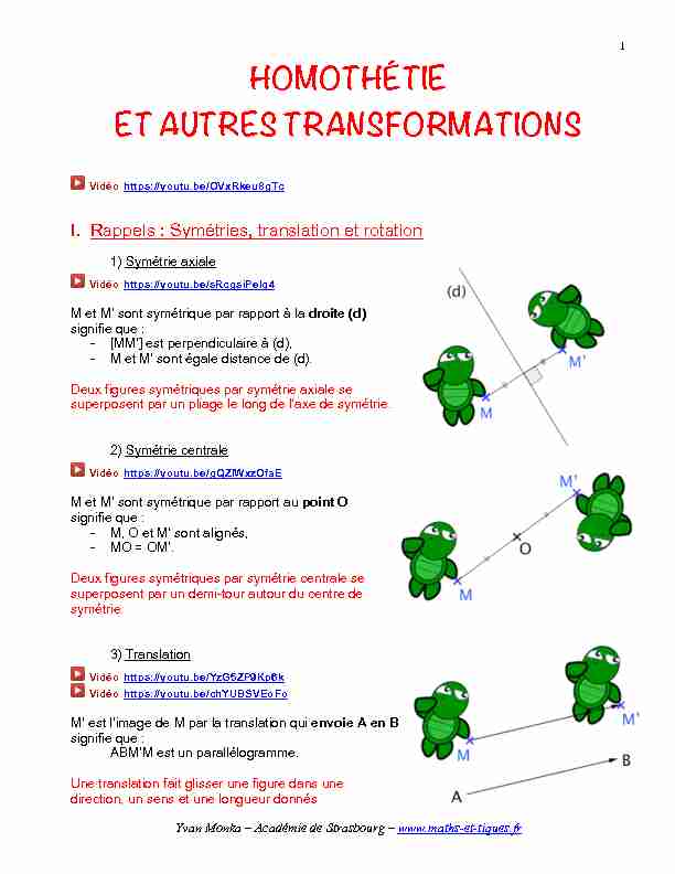 [PDF] HOMOTHÉTIE ET AUTRES TRANSFORMATIONS - maths et tiques
