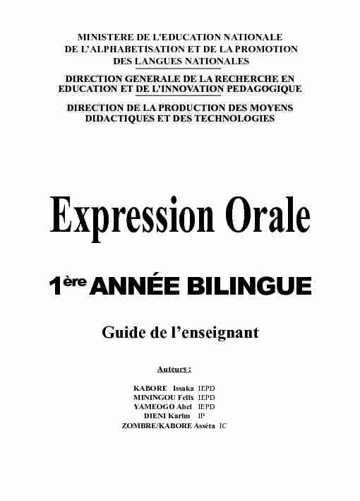 GUIDE EXPRESSION ORALE 1èr année bilingue