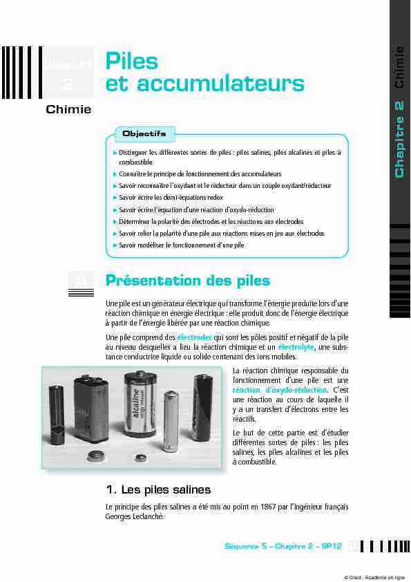 [PDF] Piles et accumulateurs - Physique / Chimie – Lycée