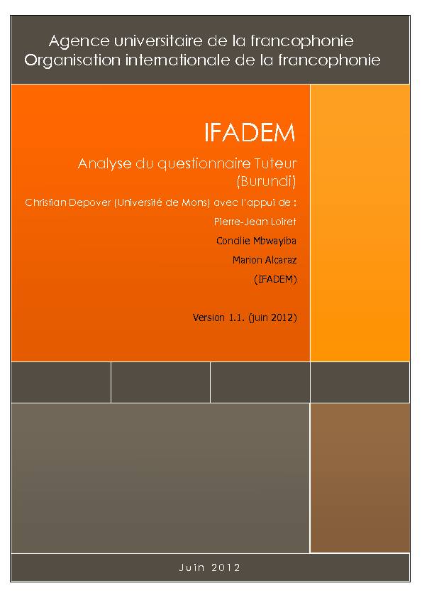 Rapport questionnaire tuteurs final juin 2012 - IFADEM