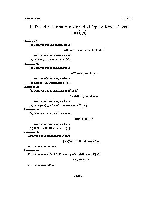 Searches related to exercices corrigés sur les relations d équivalence pdf PDF