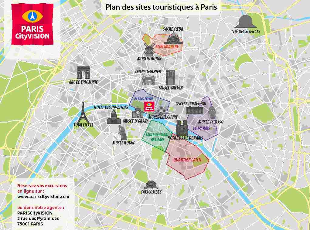 Plan des sites touristiques à Paris - ParisCityVision