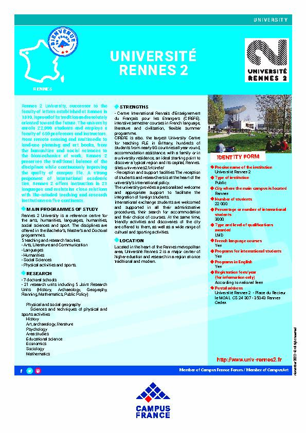 Université Rennes 2 (Haute-Bretagne) - Campus France