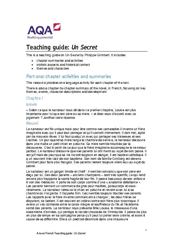 Teaching guide: Un Secret - AQA