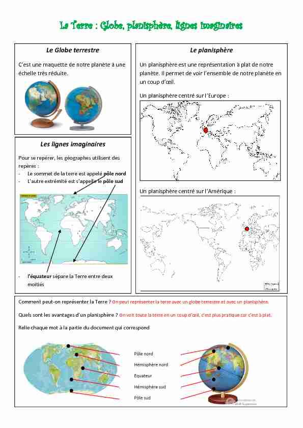 [PDF] La Terre : Globe, planisphère, lignes imaginaires - Iconito