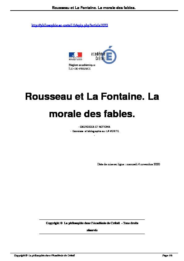 Rousseau et La Fontaine La morale des fables