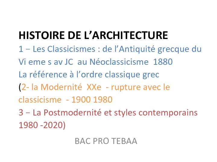 HISTOIRE DE L’ARCHITECTURE