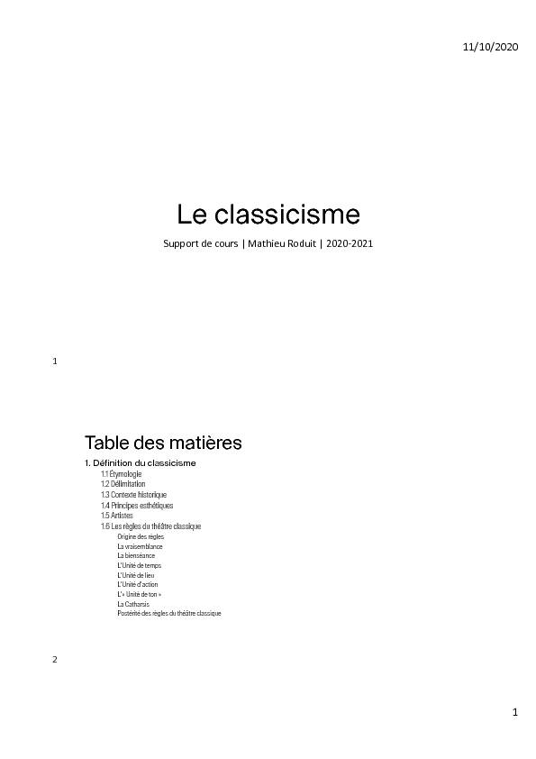 Le classicisme - MR FRANCAIS