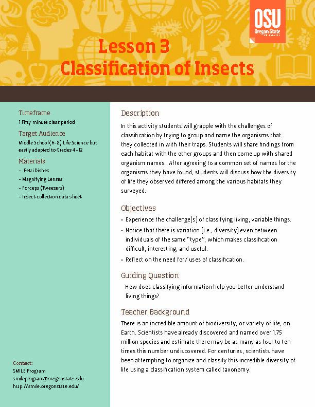 Lesson 3 Classification of Insects