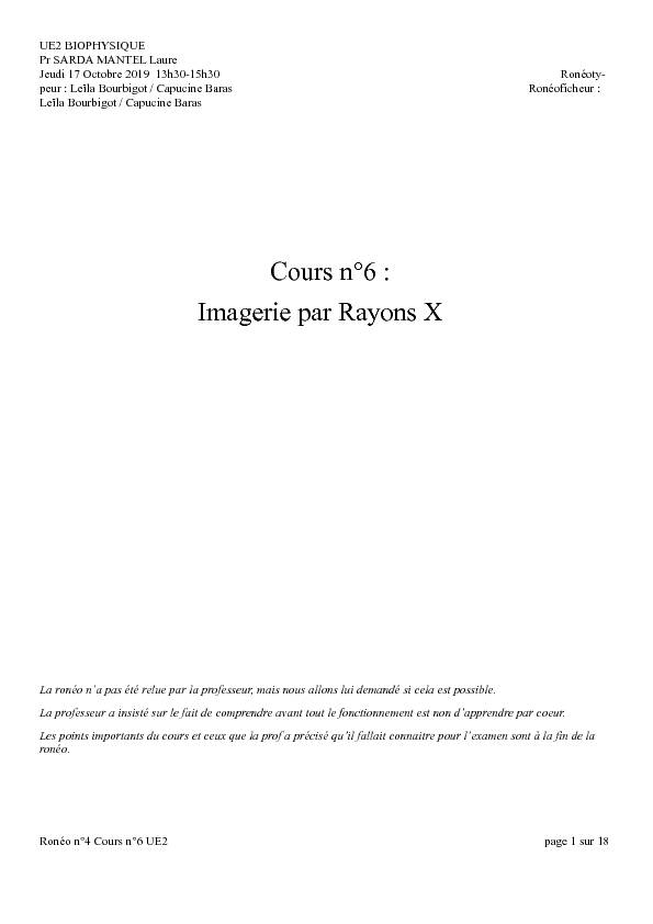 Cours n°6 : Imagerie par Rayons X