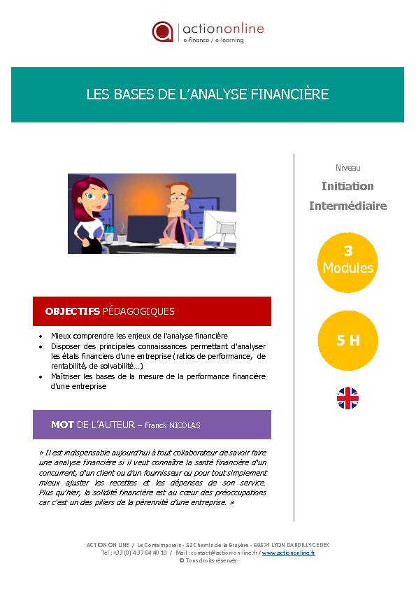 LES BASES DE L’ANALYSE FINANCIÈRE - actiononlinefr