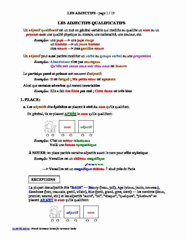 LES ADJECTIFS QUALIFICATIFS - French Grammar Games